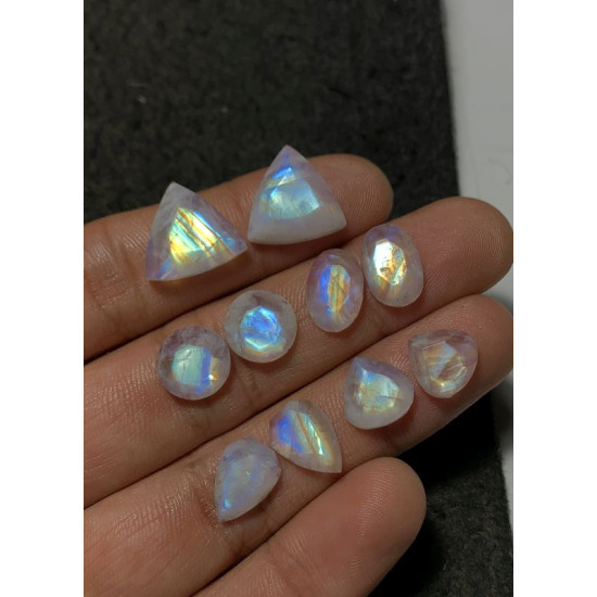 High Quality Natural Rainbow Moonstone Step Cut Pair Mix Shape Cabochons Gemstone For Jewelry