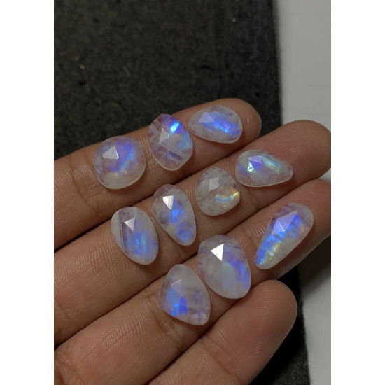 High Quality Natural Rainbow Moonstone Rose Cut Fancy Shape Cabochons Gemstone For Jewelry