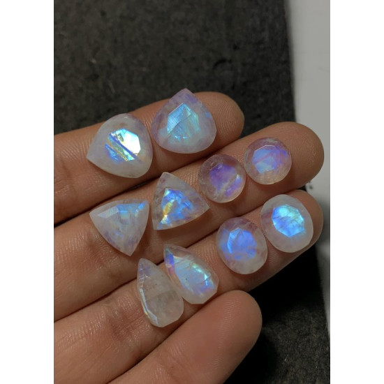 High Quality Natural Rainbow Moonstone Step Cut Pair Mix Shape Cabochons Gemstone For Jewelry