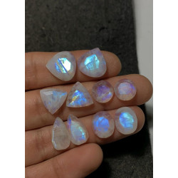 High Quality Natural Rainbow Moonstone Step Cut Pair Mix Shape Cabochons Gemstone For Jewelry