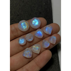 High Quality Natural Rainbow Moonstone Step Cut Pair Mix Shape Cabochons Gemstone For Jewelry