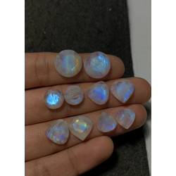 High Quality Natural Rainbow Moonstone Step Cut Pair Mix Shape Cabochons Gemstone For Jewelry