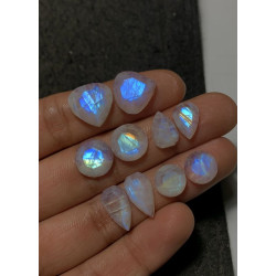 High Quality Natural Rainbow Moonstone Step Cut Pair Mix Shape Cabochons Gemstone For Jewelry