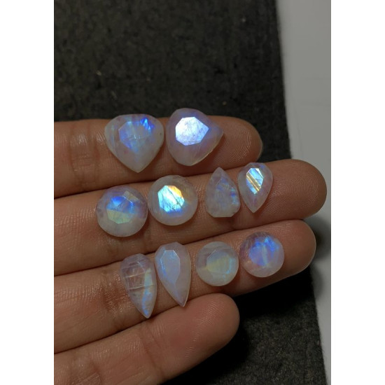 High Quality Natural Rainbow Moonstone Step Cut Pair Mix Shape Cabochons Gemstone For Jewelry