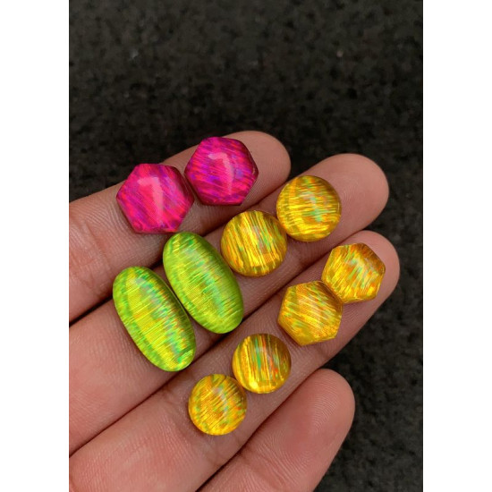 High Quality Rainbow Lattice Aurora Opal and Crystal Doublet Smooth Pair Mix Shape Cabochons Gemstone For Jewelry