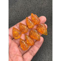 High Quality Beautiful Amber Hand Craved Leaf Shape Cabochons Gemstone For Jewelry