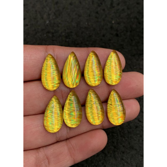 High Quality Rainbow Lattice Aurora Opal and Crystal Doublet Smooth Pear Shape Cabochons Gemstone For Jewelry