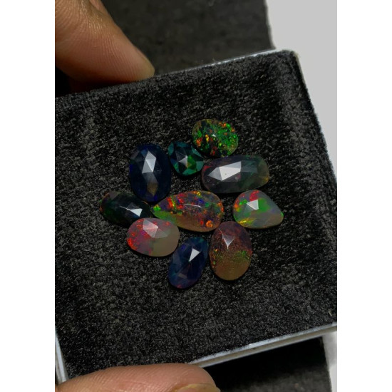 High Quality 100% Natural Black Ethiopian Opal Rose Cut Slice Fancy Shape Cabochons Gemstone For Jewelry