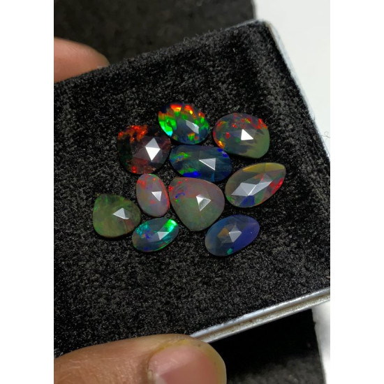 High Quality 100% Natural Black Ethiopian Opal Rose Cut Slice Fancy Shape Cabochons Gemstone For Jewelry