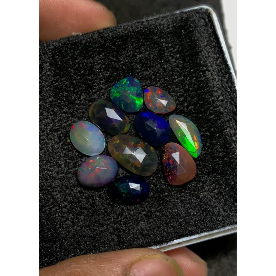 High Quality 100% Natural Black Ethiopian Opal Rose Cut Slice Fancy Shape Cabochons Gemstone For Jewelry