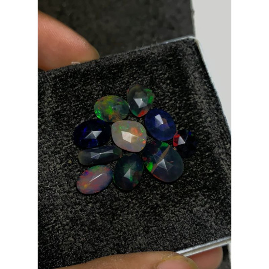 High Quality 100% Natural Black Ethiopian Opal Rose Cut Slice Fancy Shape Cabochons Gemstone For Jewelry