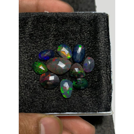 High Quality 100% Natural Black Ethiopian Opal Rose Cut Slice Fancy Shape Cabochons Gemstone For Jewelry