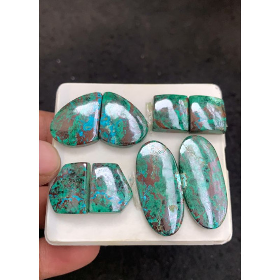 High Quality Natural Chrysocolla Smooth Pair Mix Shape Cabochons Gemstone For Jewelry