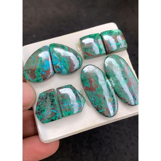 High Quality Natural Chrysocolla Smooth Pair Mix Shape Cabochons Gemstone For Jewelry