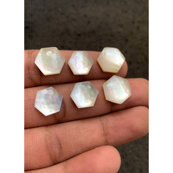 High Quality Natural Mother Of Pearl and Crystal Doublet Honeycom Cut Hexagon Shape Cabochons Gemstone For Jewelry