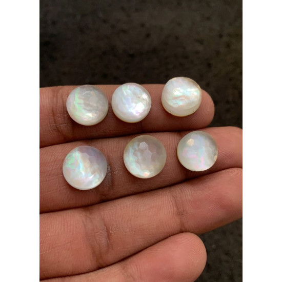 High Quality Natural Mother Of Pearl and Crystal Doublet Honeycom Cut Round Shape Cabochons Gemstone For Jewelry