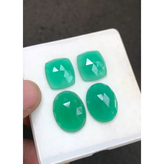 High Quality Natural Green Onyx Rose Cut Pair Fancy Shape Cabochons Gemstone For Jewelry