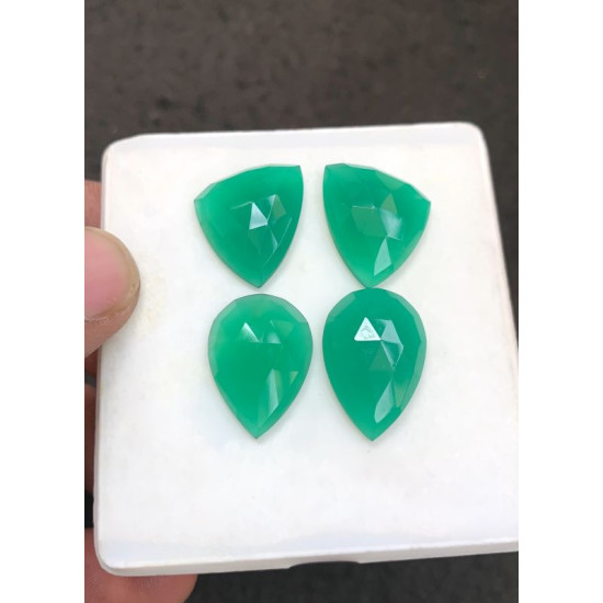 High Quality Natural Green Onyx Rose Cut Pair Fancy Shape Cabochons Gemstone For Jewelry