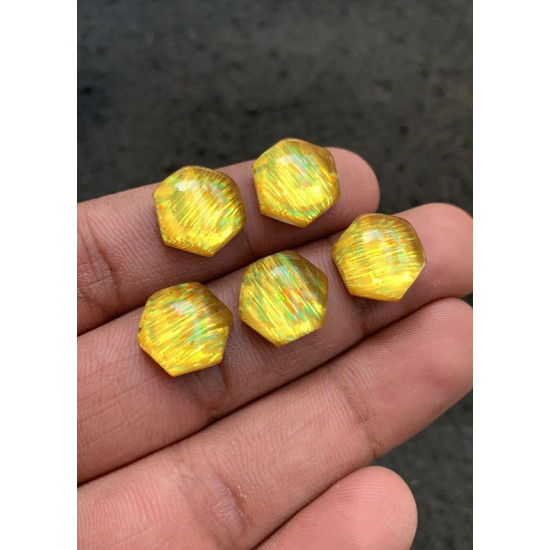 High Quality Rainbow Lattice Aurora Opal and Crystal Doublet Smooth Hexagon Shape Cabochons Gemstone For Jewelry