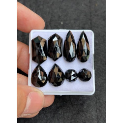 High Quality Natural Black Spinel Rose Cut Pair Fancy Shape Cabochons Gemstone For Jewelry