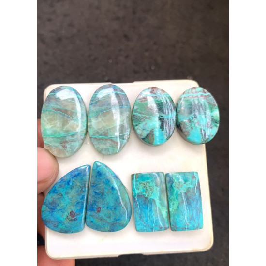 High Quality Natural Chrysocolla Smooth Pair Mix Shape Cabochons Gemstone For Jewelry