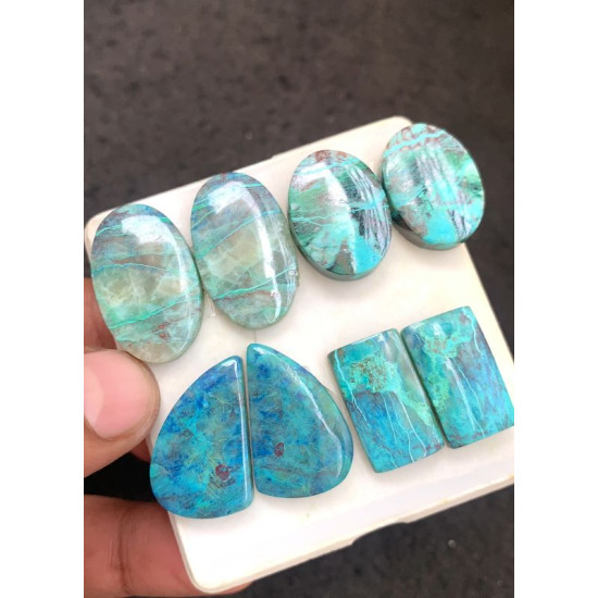 High Quality Natural Chrysocolla Smooth Pair Mix Shape Cabochons Gemstone For Jewelry