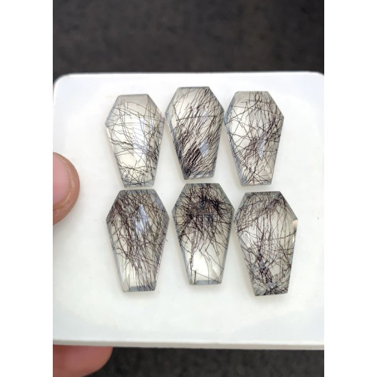 High Quality Natural Black Rutilated Quartz Step Cut Fancy Shape Cabochons Gemstone For Jewelry