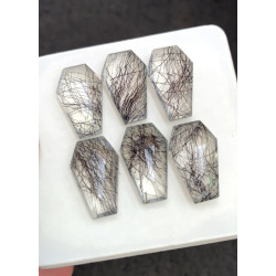 High Quality Natural Black Rutilated Quartz Step Cut Fancy Shape Cabochons Gemstone For Jewelry