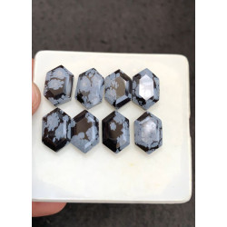 High Quality Natural Snow Flake Obsidian Step Cut Hexagon Shape Cabochons Gemstone For Jewelry