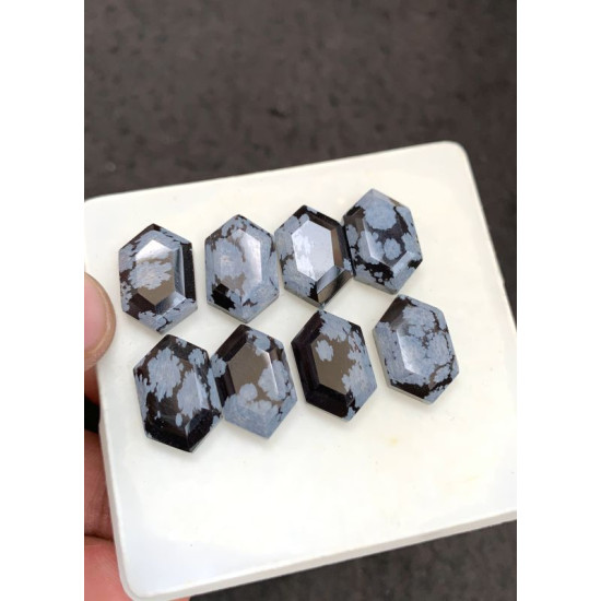 High Quality Natural Snow Flake Obsidian Step Cut Hexagon Shape Cabochons Gemstone For Jewelry