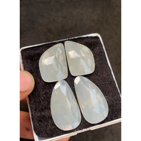 High Quality Natural White Moonstone Rose Cut Pair Fancy Shape Cabochons Gemstone For Jewelry