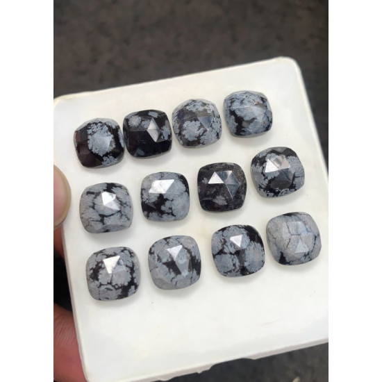 High Quality Natural Snow Flake Obsidian Rose Cut Cushion Shape Cabochons Gemstone For Jewelry