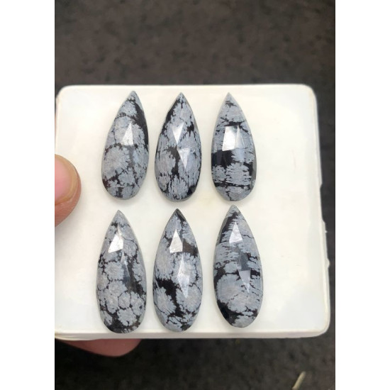 High Quality Natural Snow Flake Obsidian Rose Cut Pear Shape Cabochons Gemstone For Jewelry