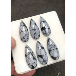 High Quality Natural Snow Flake Obsidian Rose Cut Pear Shape Cabochons Gemstone For Jewelry