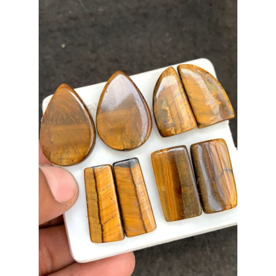 High Quality Natural Tiger Eye Smooth Pair Mix Shape Cabochons Gemstone For Jewelry