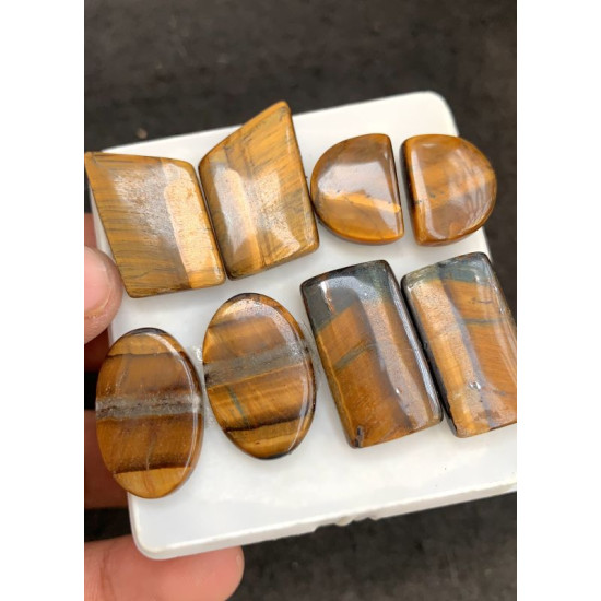 High Quality Natural Tiger Eye Smooth Pair Mix Shape Cabochons Gemstone For Jewelry