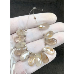 High Quality Natural Golden Rutilated Quartz Faceted Cut Briolette Pear Shape Gemstone For Jewelry