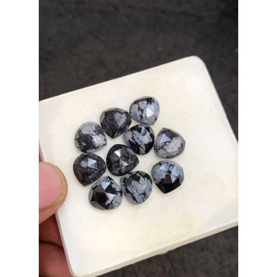 High Quality Natural Snow Flake Obsidian Rose Cut Heart Shape Cabochons Gemstone For Jewelry