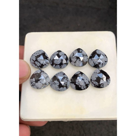 High Quality Natural Snow Flake Obsidian Rose Cut Heart Shape Cabochons Gemstone For Jewelry