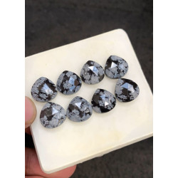 High Quality Natural Snow Flake Obsidian Rose Cut Heart Shape Cabochons Gemstone For Jewelry