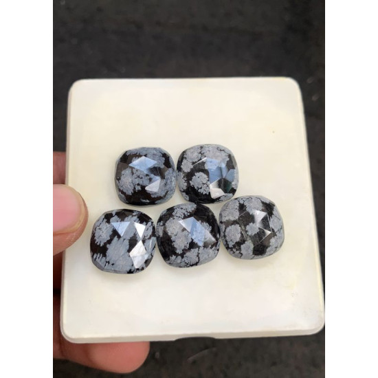 High Quality Natural Snow Flake Obsidian Rose Cut Cushion Shape Cabochons Gemstone For Jewelry