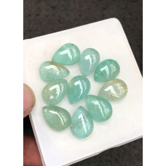 High Quality Natural Amazonite and Golden Rutile Doublet Smooth Pear Shape Cabochons Gemstone For Jewelry