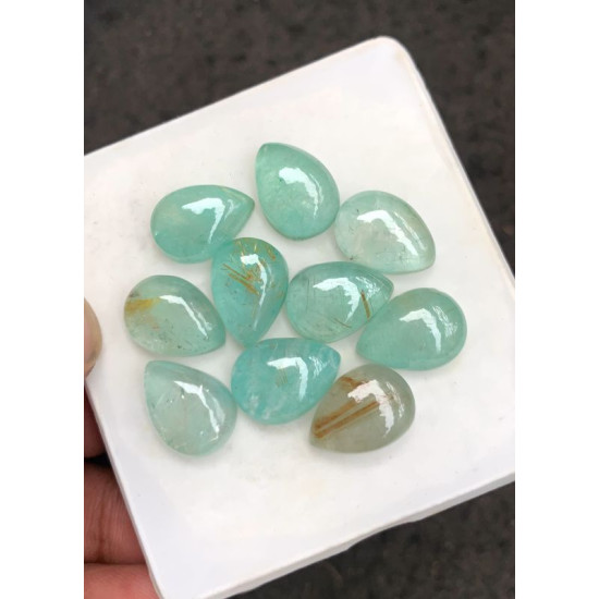 High Quality Natural Amazonite and Golden Rutile Doublet Smooth Pear Shape Cabochons Gemstone For Jewelry