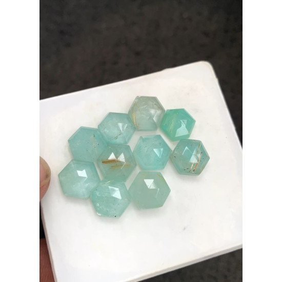 High Quality Natural Amazonite and Golden Rutile Crystal Doublet Rose Cut Hexagon Shape Cabochons Gemstone For Jewelry