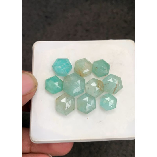 High Quality Natural Amazonite and Golden Rutile Crystal Doublet Rose Cut Hexagon Shape Cabochons Gemstone For Jewelry