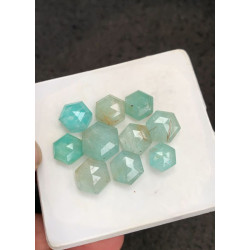High Quality Natural Amazonite and Golden Rutile Crystal Doublet Rose Cut Hexagon Shape Cabochons Gemstone For Jewelry
