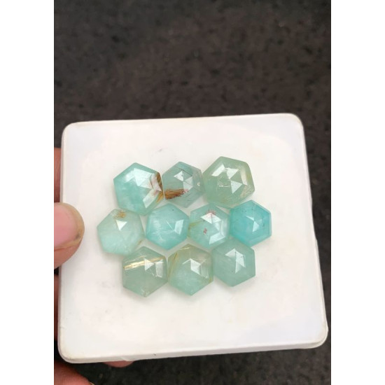 High Quality Natural Amazonite and Golden Rutile Crystal Doublet Rose Cut Hexagon Shape Cabochons Gemstone For Jewelry