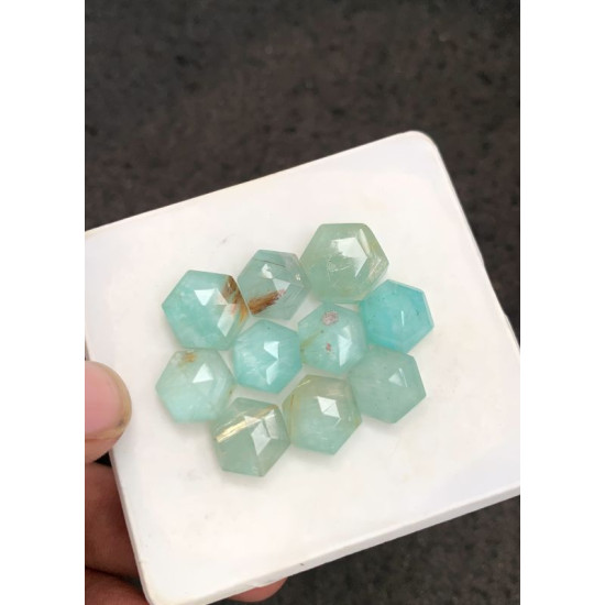 High Quality Natural Amazonite and Golden Rutile Crystal Doublet Rose Cut Hexagon Shape Cabochons Gemstone For Jewelry