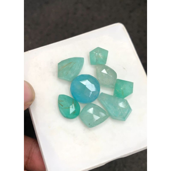 High Quality Natural Amazonite and Golden Rutile Crystal Doublet Rose Cut Mix Shape Cabochons Gemstone For Jewelry