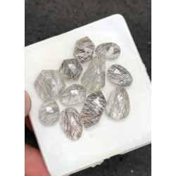 High Quality Natural Black Rutilated Quartz Rose Cut Mix Shape Cabochons Gemstone For Jewelry